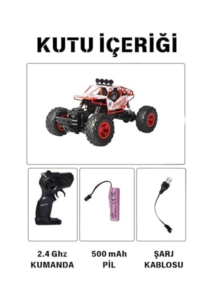 1:16 Ölçek 4x4 Uzaktan Kumandalı Rock Crawler Off Road Aracı 4 Çeker Şarjlı 20 Dk Kullanım Kırmızı ve Mavi Oyuncak Off Road Araba (Kırmızı)