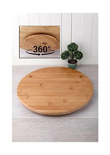 34 cm Bambu Ahşap Döner Standlı Sunum Servis Pizza Kahvaltı Tahtası