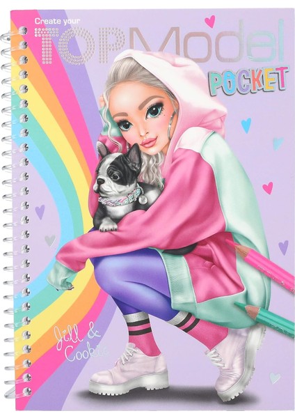 12727 - Cep Boyama Kitabı, Pratik Boyutta, Kıyafet Tasarlamak Için 120 Sayfa, Çıkartma Sayfalı ve Spiral Ciltli Boyama Kitabı