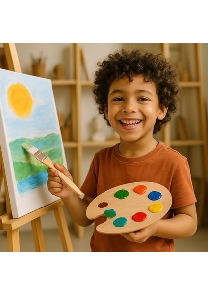 Tuval Duvar Geniş Alan 3lü Zemin Fırçası Beyaz Kıl Fırça Ahşap Sap 2&apos;li Paket