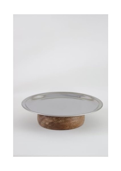 & Ahşap Tabanlı Metal 18 cm Yuvarlak Servis/sunum Tabak Dekoratif Stand