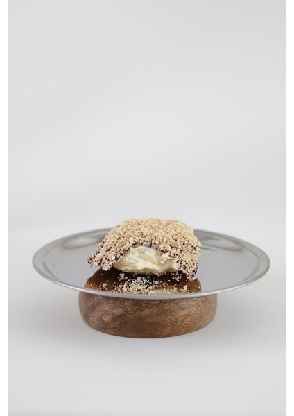 & Ahşap Tabanlı Metal 18 cm Yuvarlak Servis/sunum Tabak Dekoratif Stand modelleri