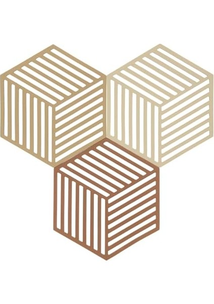 Denmark Altıgen Nihale Isıya Dayanıklı, Silikon Altlık, Pratik ve Dekoratif Tencere Altlığı, 16 x 14 Cm, 3 Adet, Haki/sıcak Kum/badem modelleri