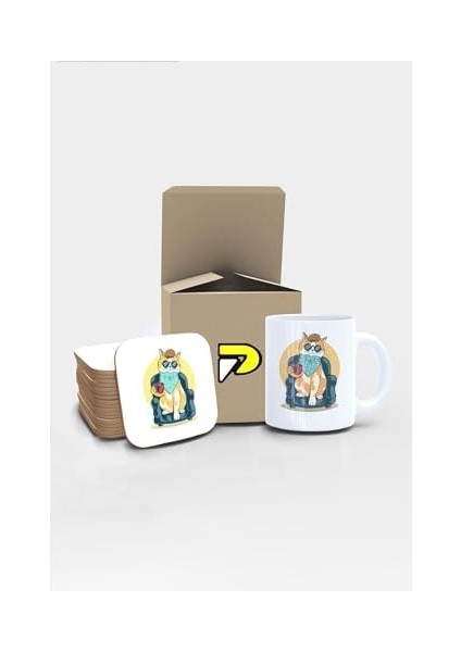 Kedi Tasarımlı Baskılı Kupa Bardak Seti, Eğlenceli Özel Hediye Mug