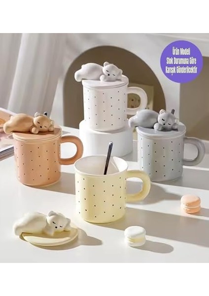 Ayıcık Figürlü Nokta Desenli Kapaklı Seramik Kupa fiyatları