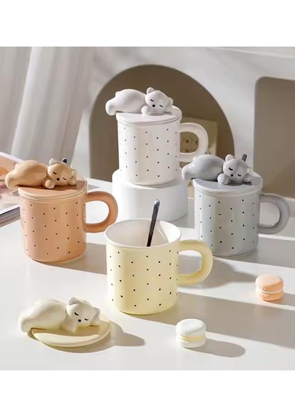 Ayıcık Figürlü Nokta Desenli Kapaklı Seramik Kupa modelleri