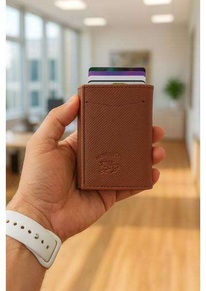 Rfid Özellikli Patlı Mekanizmalı Cüzdan Kartlık -Dokulu Suni Deri