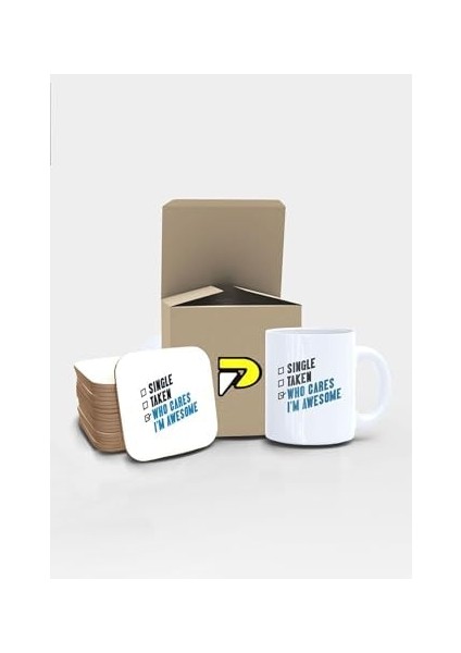 Who Cares Awesome Yazılı Tipografik Tasarımlı Baskılı Kupa Bardak Seti, Eğlenceli Özel Hediye Mug