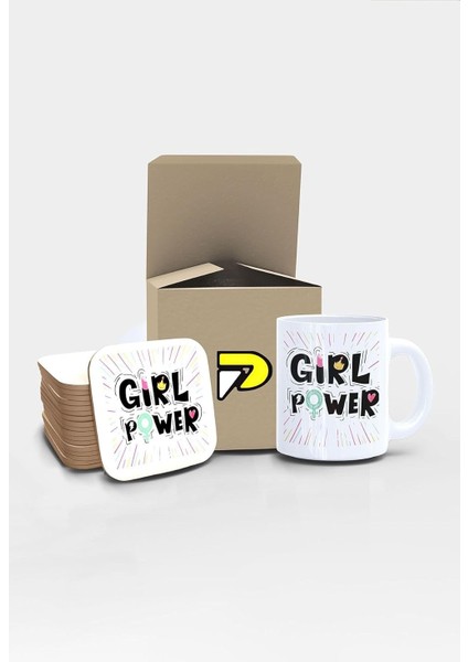 Power Yazılı Tipografik Tasarımlı Baskılı Kupa Bardak Seti, Eğlenceli Özel Hediye Mug 2