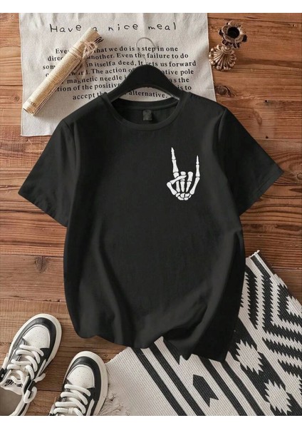 Erkek Baskılı Oversize T-Shirt - Siyah