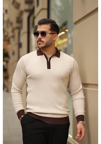 Erkek Kol ve Yaka Detaylı Uzun Kollu Triko