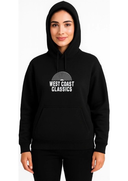 Üç Iplik Kapüşonlu Ön ve Arka Baskılı Sweatshirt Hoodie - Siyah