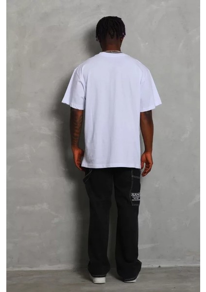 Unisex Oversize Düz Bisiklet Yaka T-Shirt - Beyaz fiyatları