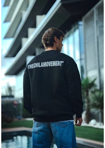 Kışlık Bisiklet Yaka Oversize Baskılı Sweatshirt - Siyah fiyatları