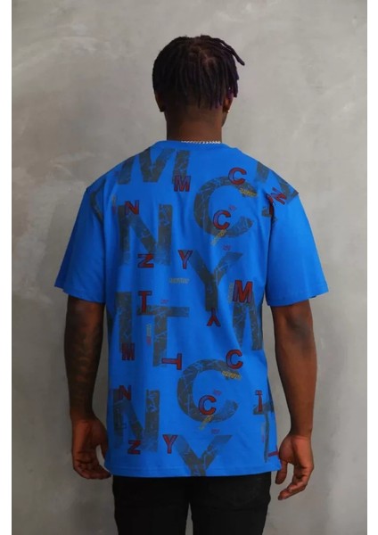 Unisex Baskılı Oversize T-Shirt - Mavi fiyatları