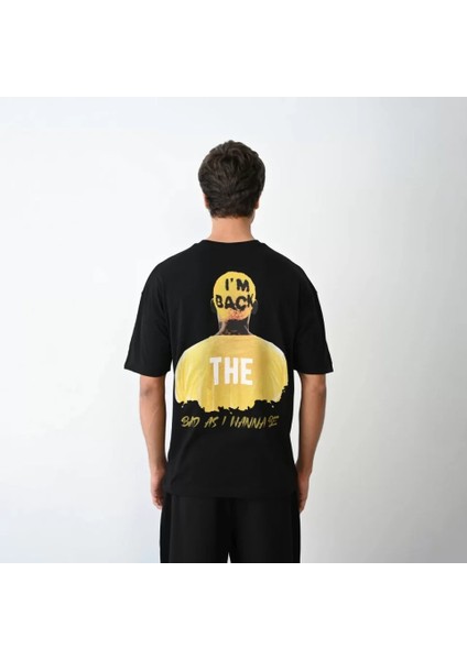 Unisex Bisiklet Yaka Baskılı Oversize T-Shirt - Siyah fırsatları