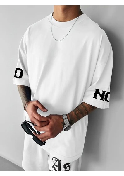 Baskılı Oversize Bisiklet Yaka T-Shirt - Beyaz fiyatları