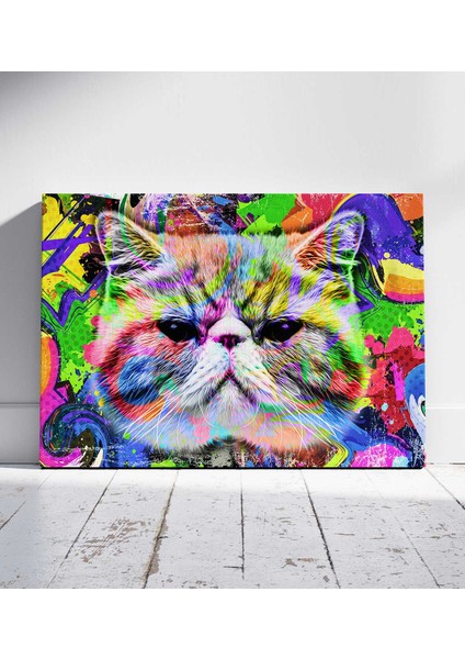 Renkli Kedi Portresi Pop Art Tabloları Kanvas Tablo