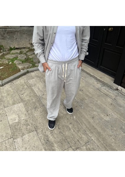 Erkek Fitilli Kadife Cepli Buggy Pantolon Oversize Rahat Kalıp - Gri modelleri