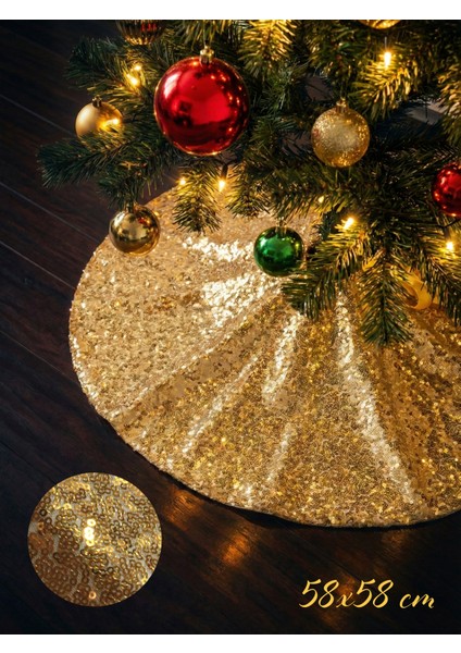 Premium Yılbaşı Ağaç Eteği - 58X58 cm - Lüks Payet Çam Ağacı Ayak Örtüsü