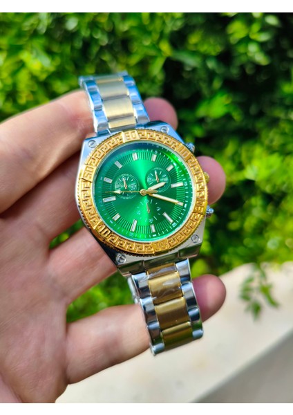 Versage Stil Erkek Kol Saati Gold Gümüş Yeşil Kadran Şık Çelik Erkek Kol Saati fırsatları
