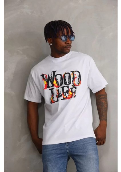 Unisex Baskılı Oversize T-Shirt - Beyaz modelleri