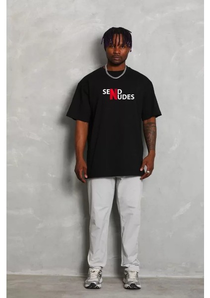 Unisex Bisiklet Yaka Double Oversize Baskılı T-Shirt - Siyah fiyatları