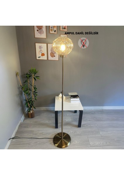 Şila Cam Bal Rengi Düz Ince Gövde Lambader Modern Oturma Odası modelleri