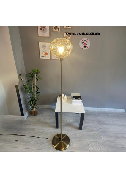 Şila Cam Bal Rengi Düz Ince Gövde Lambader Modern Oturma Odası fırsatları