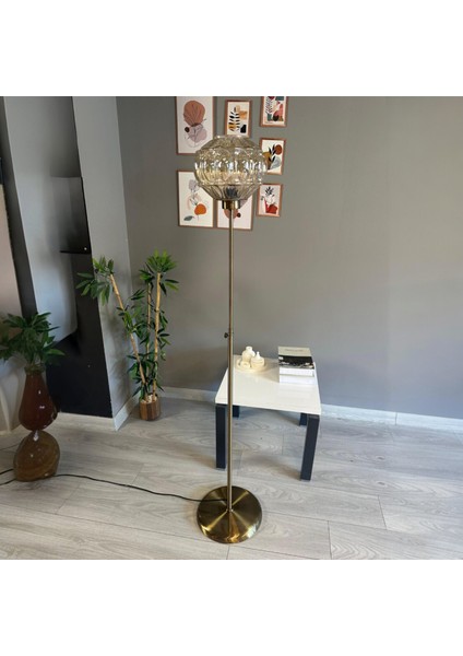 Şila Cam Bal Rengi Düz Ince Gövde Lambader Modern Oturma Odası indirimleri