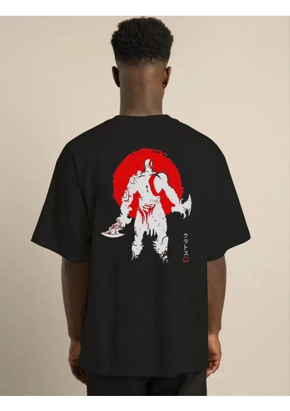 Unisex Bisiklet Yaka Baskılı Oversize T-Shirt - Siyah fiyatları