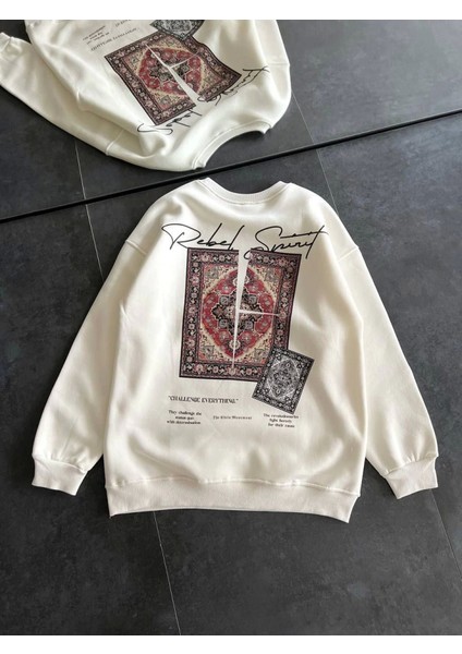 Bisiklet Yaka Baskılı Sweatshirt - Beyaz fiyatları