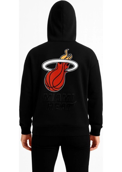 Üç Iplik Kapüşonlu Ön ve Arka Baskılı Sweatshirt Hoodie - Siyah modelleri