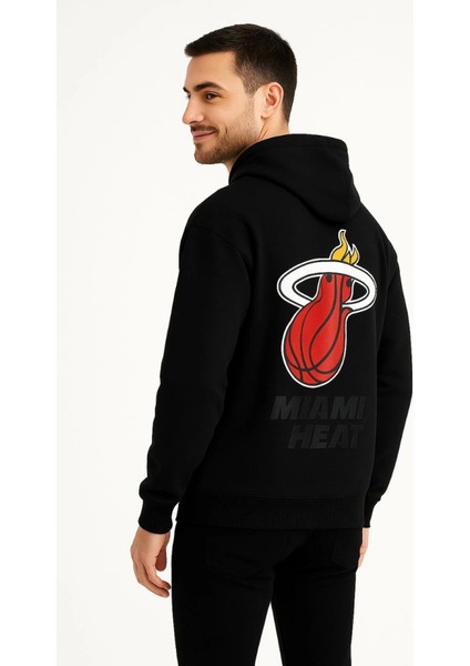 Üç Iplik Kapüşonlu Ön ve Arka Baskılı Sweatshirt Hoodie - Siyah fırsatları