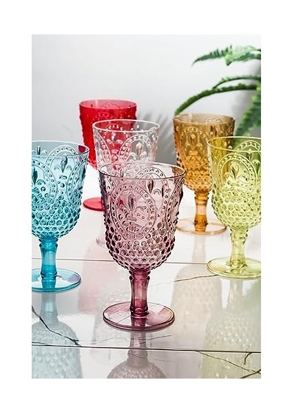 Akrilik Renkli 6lı Kadeh & Su Meşrubat Kahve Yanı Bardağı 450 ml ( Cam Değildir ) fiyatları