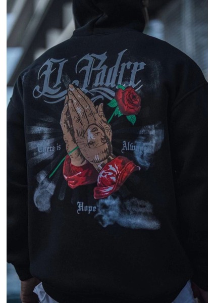 Üç Iplik Penye Kapşonlu Baskılı Sweatshirt - Siyah fiyatları