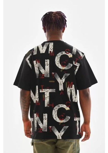 Unisex Baskılı Oversize T-Shirt - Siyah fiyatları