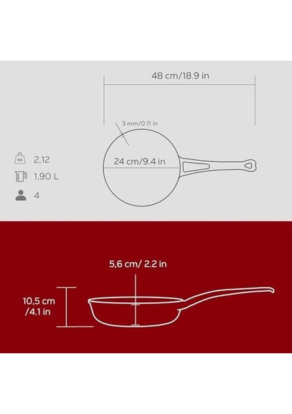 Metal Döküm Kızartma Tavası, Metal Saplı, 24 Cm, Kırmızı fiyatları