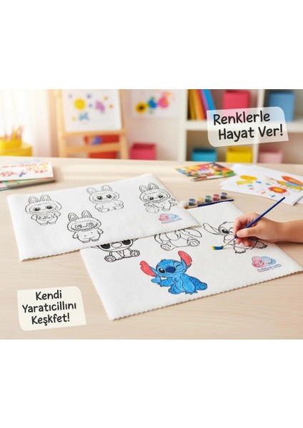 2’li Boyanabilir Keçe Kumaş Seti – 2 Adet 35X50 Keçe + 2 Boya + 2 Fırça – Çocuk Aktivite Boyama Seti