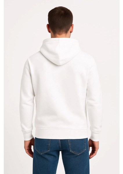 Erkek Üç Iplik Kapüşonlu Kanguru Cepli Sweatshirt Hoodie - Beyaz fiyatları