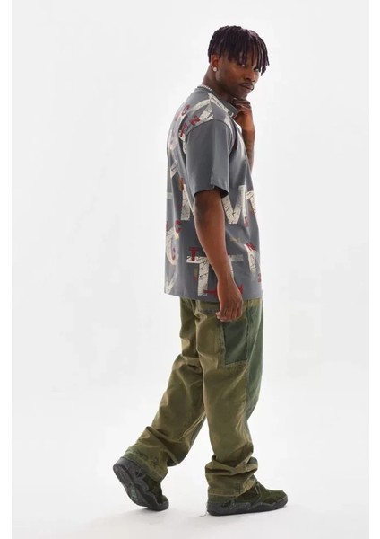 Unisex Baskılı Oversize T-Shirt - Füme modelleri