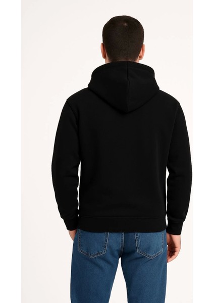 Erkek Üç Iplik Kapüşonlu Kanguru Cepli Sweatshirt Hoodie - Siyah modelleri