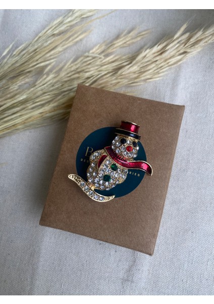 Zirkon Taşlı Kardan Adam Yılbaşı Broş