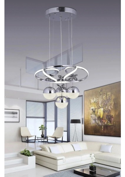 Kumandalı 3 Renk Işık Özellikli 4 Toplu Modern Krom Kaplama Sarkıt LED Avize Salon Avize fiyatları