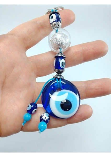Nazar Boncuğu Anahtarlık El Yapımı Cam Aksesuar Parlak Beyaz Boncuklu Hediyelik Eşya modelleri