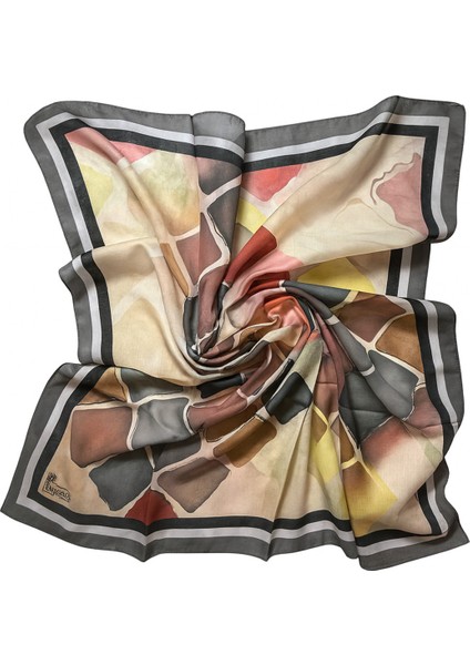 Kahverengi Hardal Geometrik Desenli Eşarp