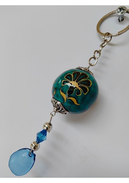 El Yapımı Anahtarlık Hediyelik Aksesuar Geleneksel Çini Deseni Turkuaz Seramik