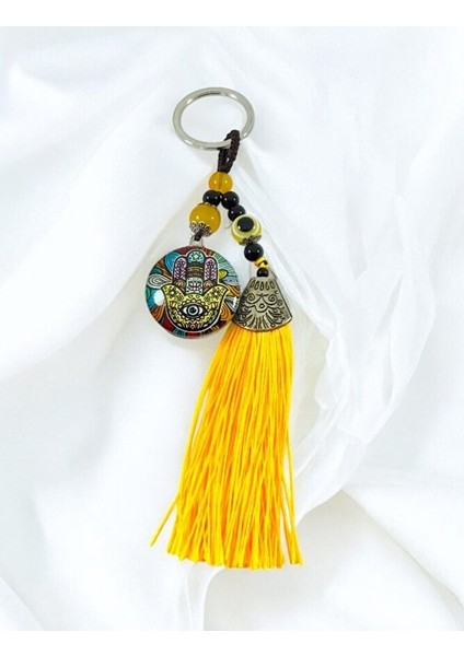 Sarı Nazar Boncuklu Rengarenk Hamse Fatma Ana Eli Anahtarlık, Hediyelik Aksesuar