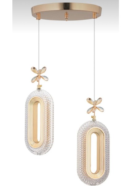 2'li Gold Kaplama Sarkıt LED Salon Avize 3 Renk Ledli modelleri