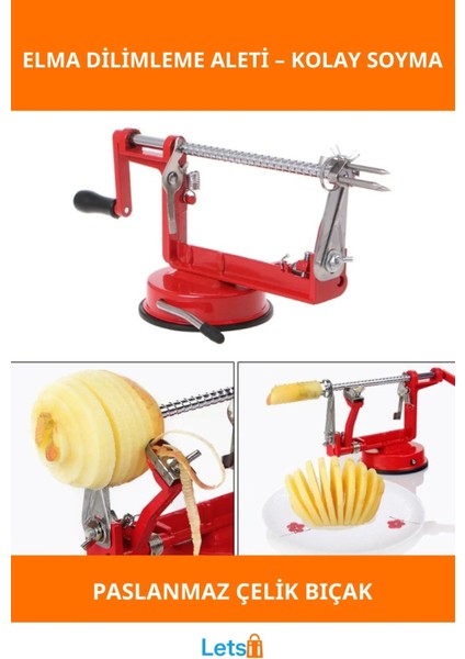 Paslanmaz Çelik Elma Dilimleme ve Soyma Aleti